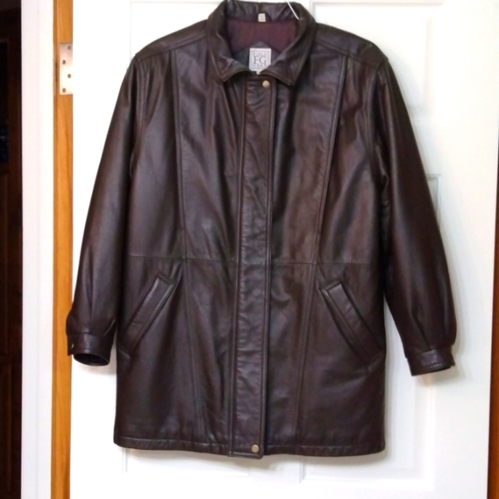 Fg Field Gear Vintage Dark Brown Leather Coat Euc Gem